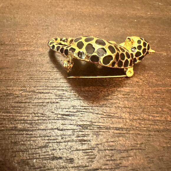 VTG Park Lane Brooch Leopard Jaguar Cat Pin Pendant Black Enamel Gold Crystal - Picture 9 of 15